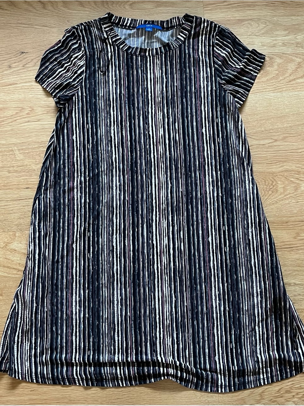 Apt. 9 Women’s Black/White/Gray Striped Crew Neck Short Sleeve T-Shirt Dress S